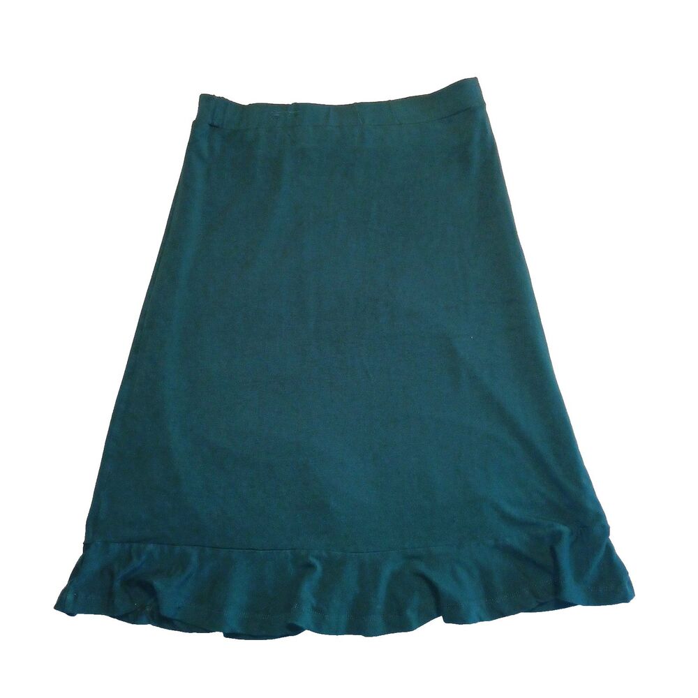 Kettlewell Dark Green Knit Skirt Size M Stretch Elastic Waist Lined Ruffle Hem
